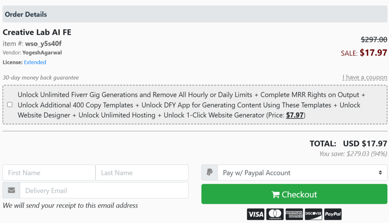 Creative Lab AI-checkout-page
